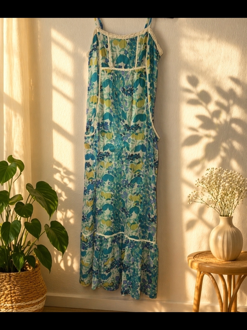 Jessica Simpson Teal & Lime Floral Maxi Dress
